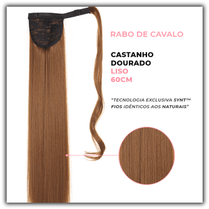 Bela Belinda Liso / 60cm Rabo-De-Cavalo Castanho Dourado Entrega Rápida